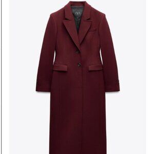 NWT Zara Long Fitted Coat ZW Collection Burgundy
